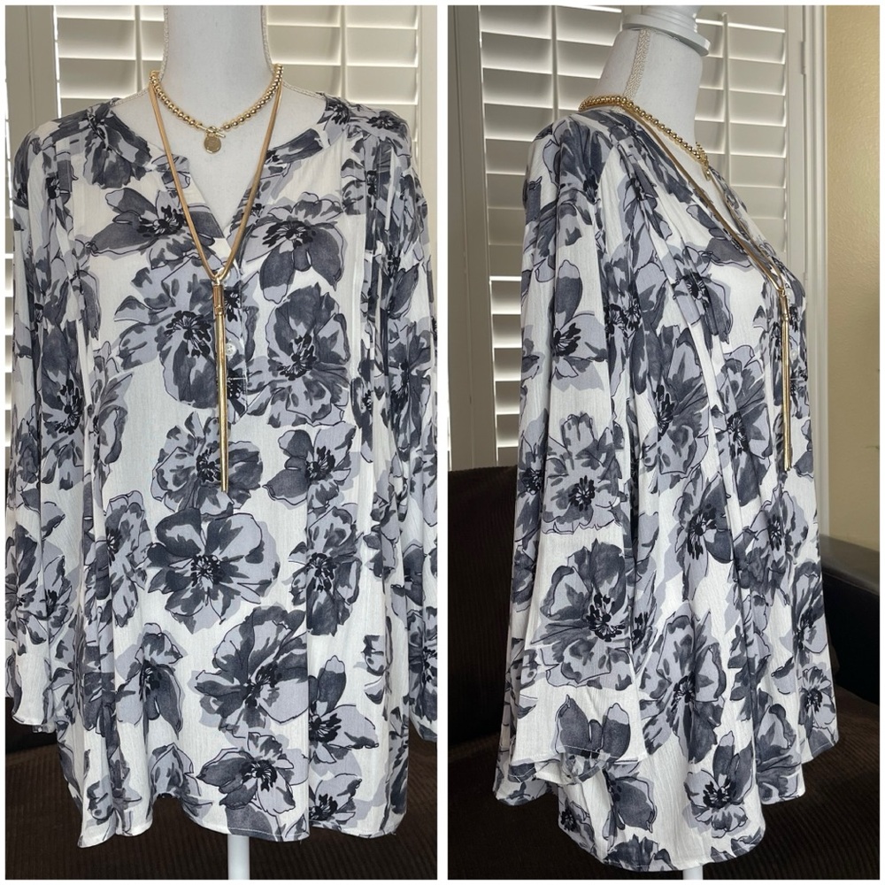Monday Fun Floral Black and White Women's Top Plus Size